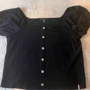 Tommy Hilfiger Navy Puff Sleeve Button-Up Top